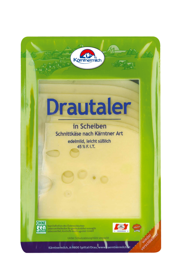 1 150g Pg Kärntnermilch Drautaler 45% Scheiben 