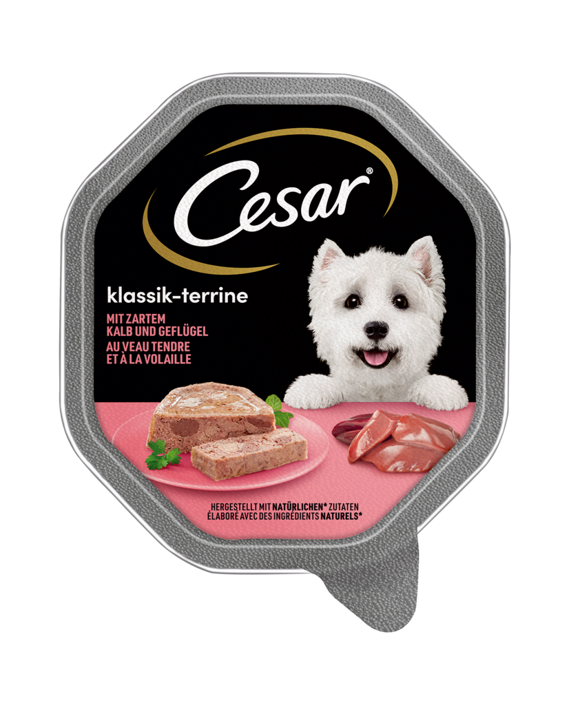 14 150g Be Cesar Hundefutter Klassik-Terrine Kalb-Geflügel 