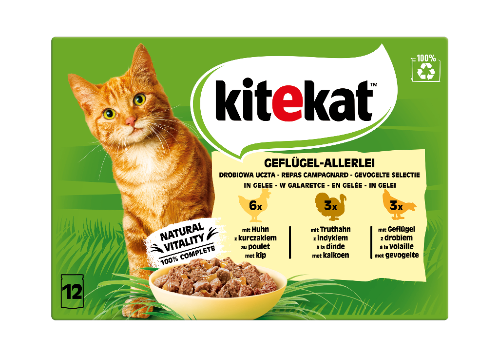 4 12 St Pg Kitekat Katzenfutter Geflügel Allerlei in Gelee 