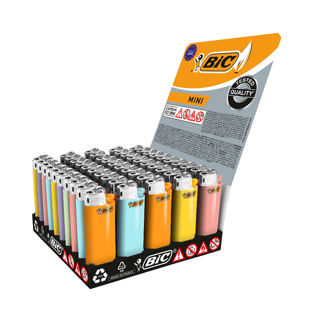 50 1St Pg BIC Feuerzeug Mini Reibrad Pastell 
