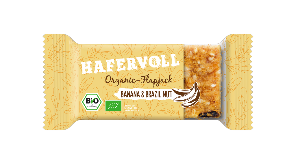18 60grPg Hafervoll BIO Flapjack Banana & Brazil Nut 