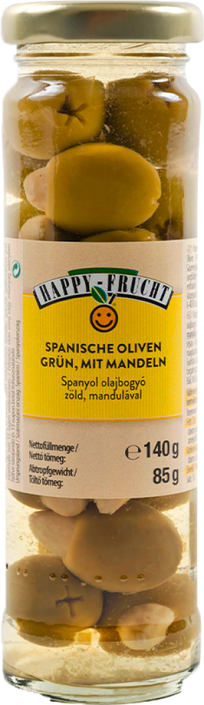 12 140g Pg Happy Frucht Oliven grün mit Mandeln 