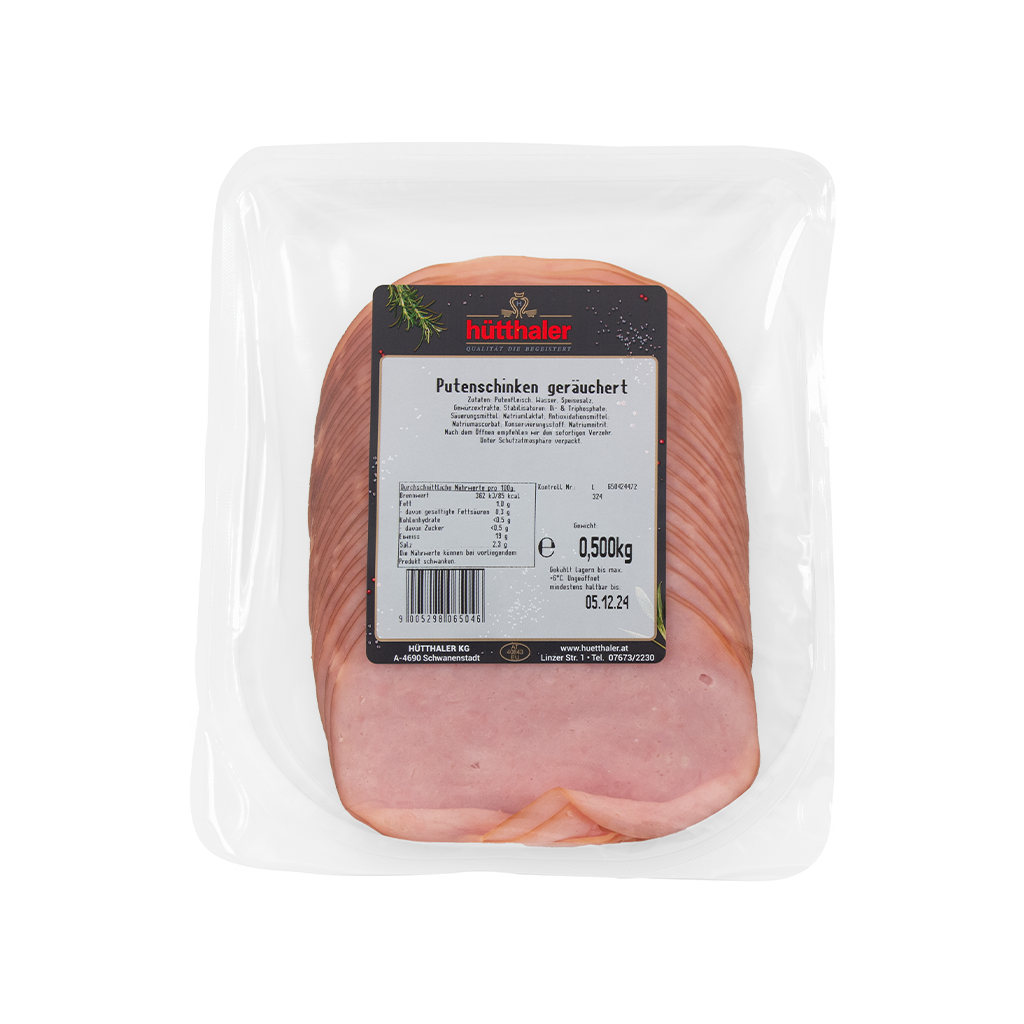 1 500g Pg Hütthaler Putenschinken geschnitten und geräuchert 