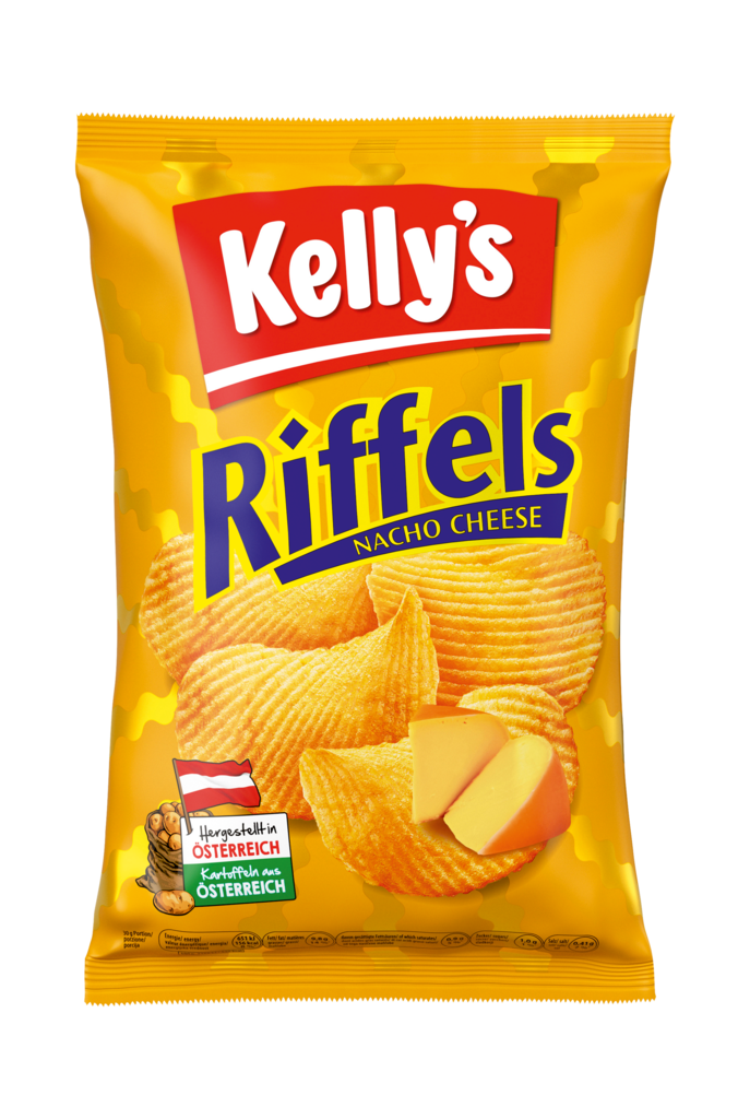 20 130grPg Kelly´s Riffels Kartoffelchips Nacho Cheese 