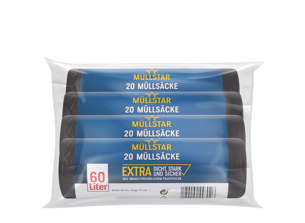 1 4St Pg Müllstar Müllsäcke schwarz 60l á 20St 