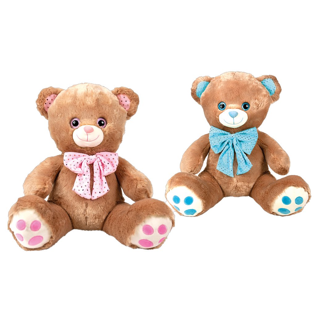 1 1St Pg Plüsch Bär mit Schleife, blau/pink 40cm 