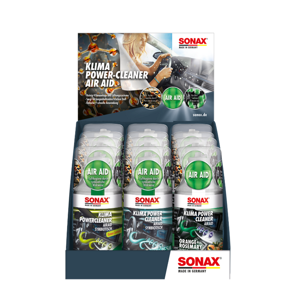 12 100ml Ds Sonax KlimaPowerCleaner AirAid Thekendisplay gemischt 