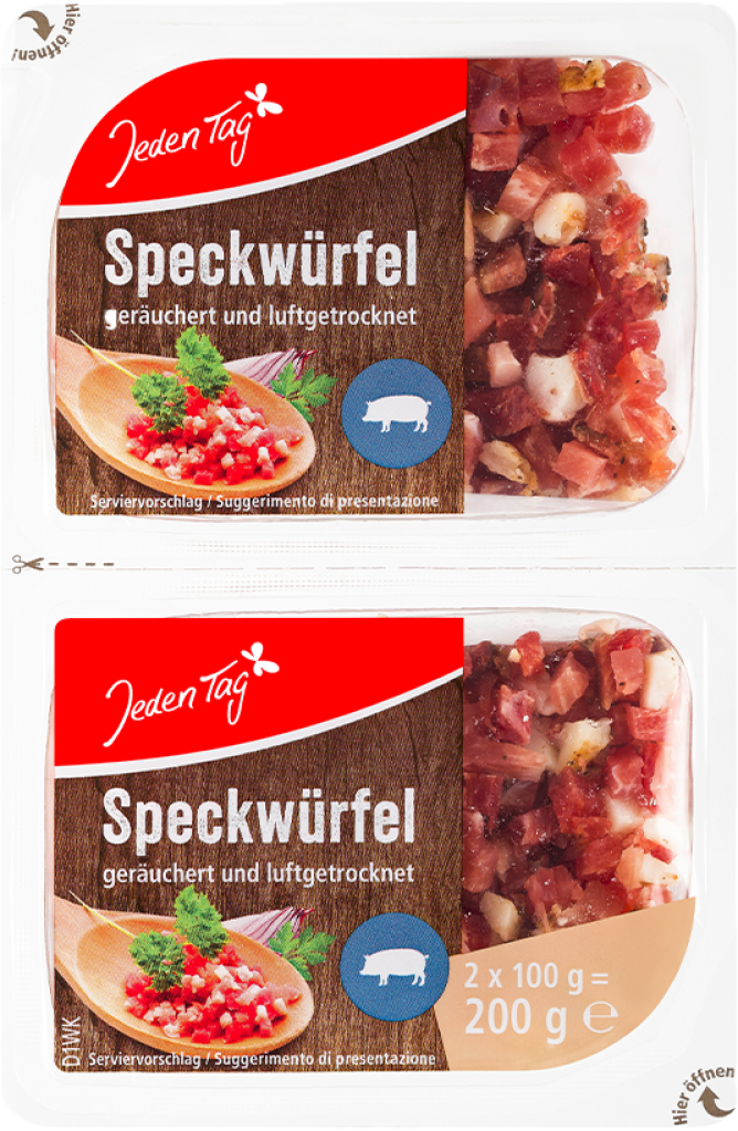 10 2/100gr Pg Jeden Tag Speckwürfel 
