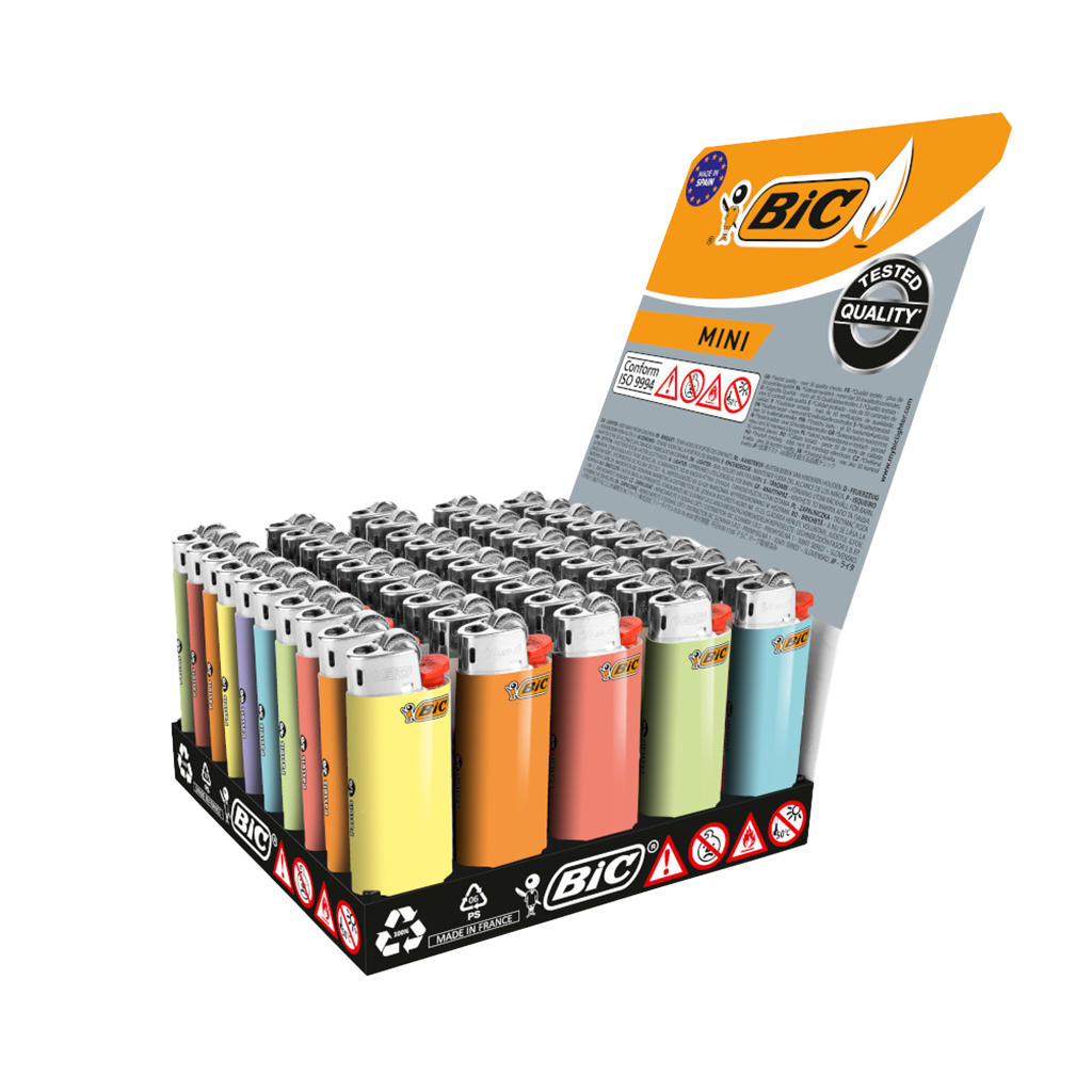 50 1St Pg BIC Feuerzeug Mini Reibrad Pastell 