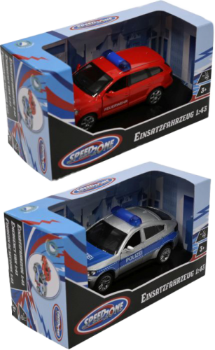 1 1St Pg Speedzone D/C Einsatzfahrzeuge, 2-fach sortiert, 1:43, Rückzug 