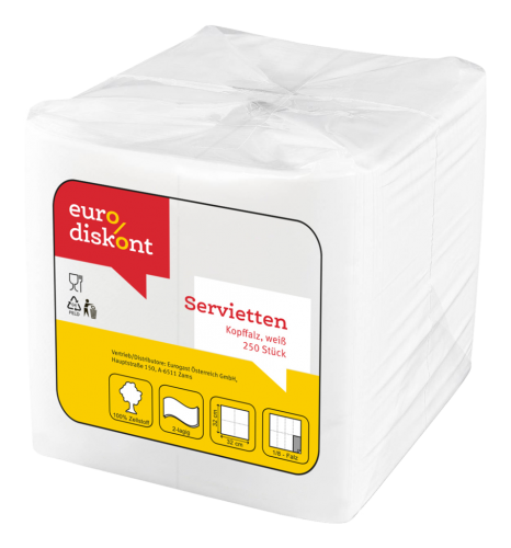 8 250St Pg Eurodiskont Servetten Weiß 33x33 cm 2-lag 