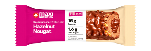 12 45grPg MaxiNutrition Creamy Core Protein Bar Hazelnut Nougat 