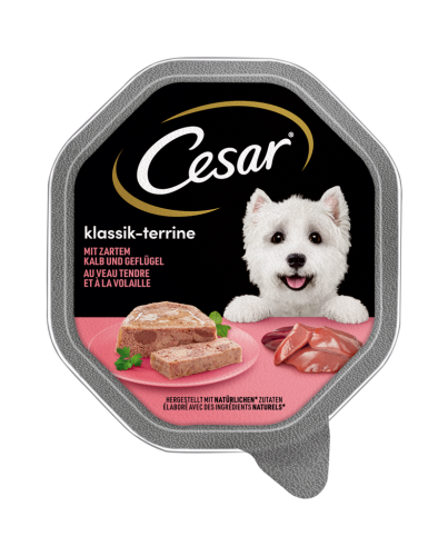 14 150g Be Cesar Hundefutter Klassik-Terrine Kalb-Geflügel 