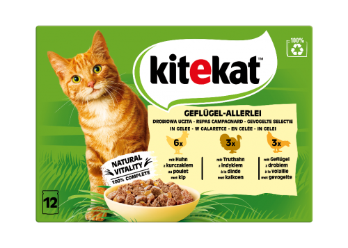 4 12 St Pg Kitekat Katzenfutter Geflügel Allerlei in Gelee 