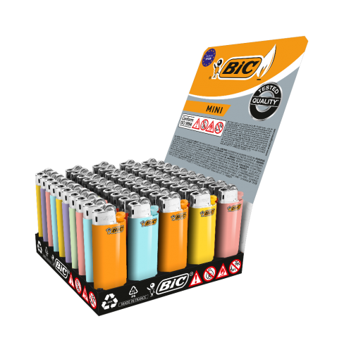 50 1St Pg BIC Feuerzeug Mini Reibrad Pastell 