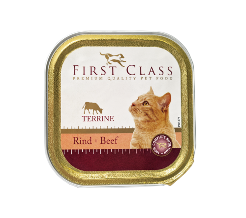 34 100gr Pg First Class Katzenfutter Terrine Rind 