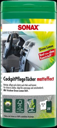 6 25 StkPg SONAX CockpitPflege Tücher matteffect Green Lemon Box 