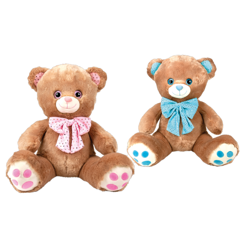 1 1St Pg Plüsch Bär mit Schleife, blau/pink 40cm 