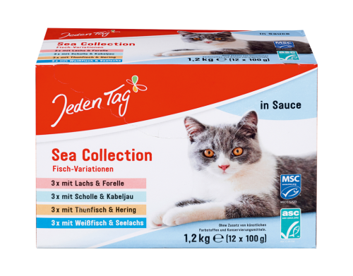 6 12Stk Pg Jeden Tag Katzenfutter Multipack Sea Fisch in Sauce 100g 