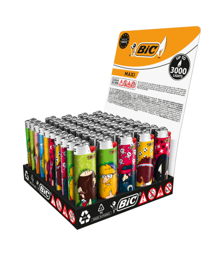 50 1St Pg  BIC Feuerzeug Maxi Reibrad J2 Motiv Hairy 