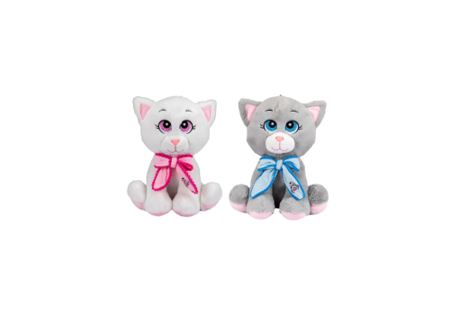 1 1St Pg Plüsch Katze mit Schleife, sitzend 2fach sort., 36cm 