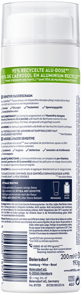 6 200ml Ds Nivea Men Sensitive Rasierschaum 