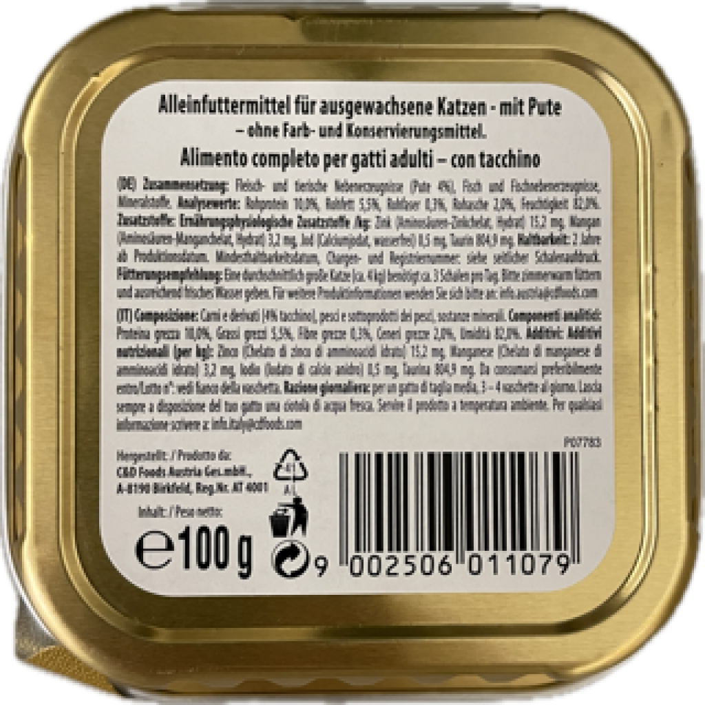 34 100g Pg First Class Katzenfutter Pute 