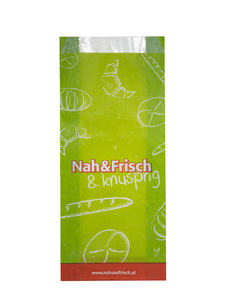 1 500St Pg Nah und Frisch Papier Faltensäcke m. Sichtfenster knusprig 16x6x35cm 