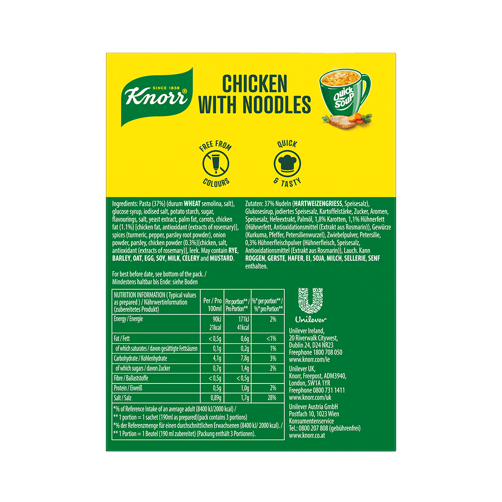 12 36g Pg Knorr Quick Instant Hühnersuppe mit Nudeln 