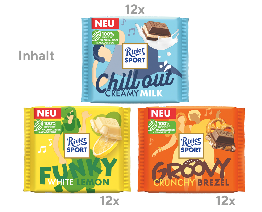 36 100g Ta Ritter Sport Bunte Vielfalt 3fach Theken Display 